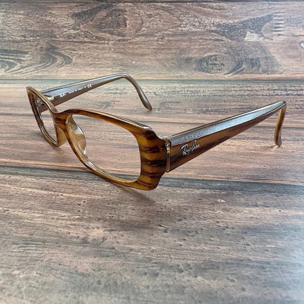 Ray-Ban RB 4067 689 Brown Woodgrain Rectangular Eyeglasses Made in Italy